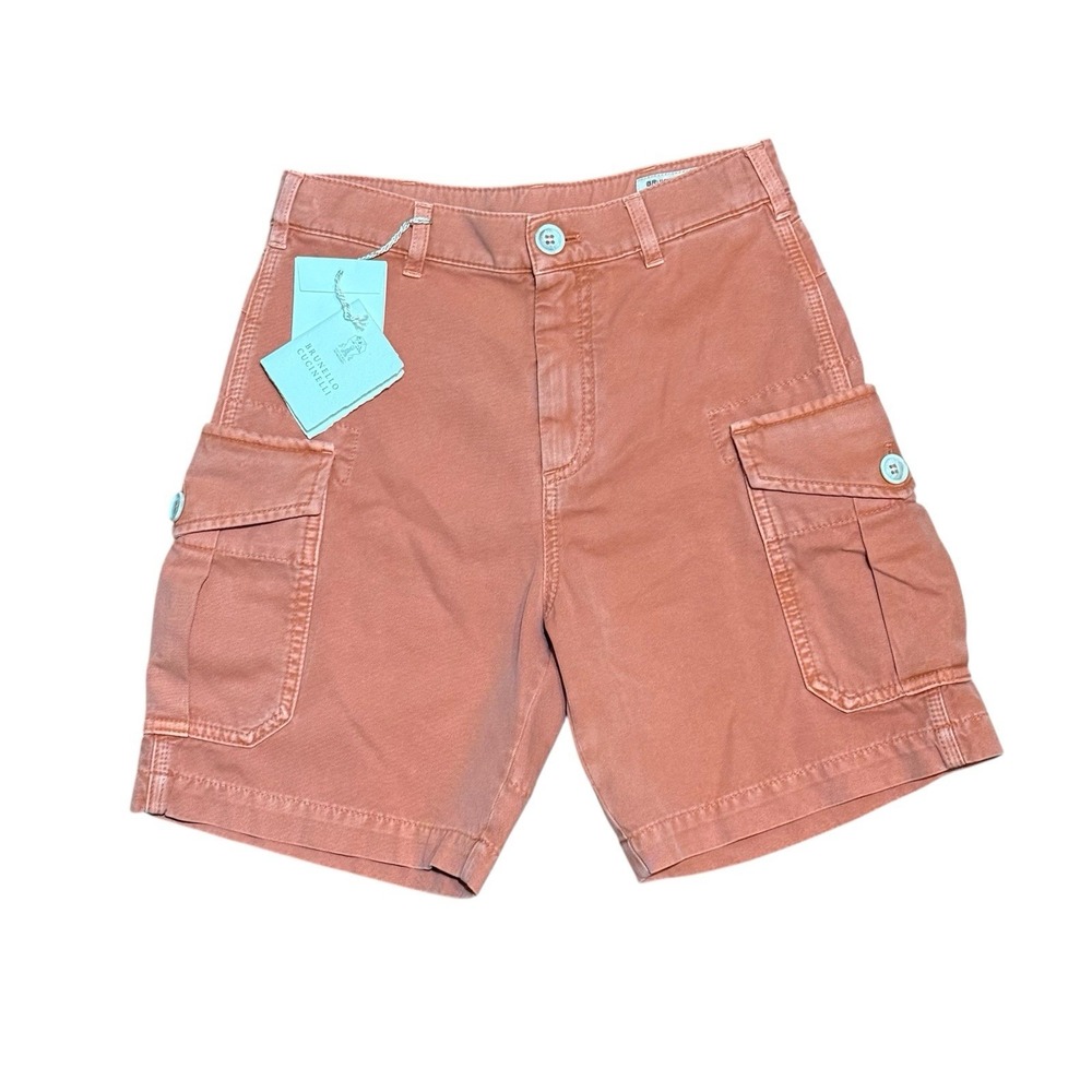 NWT Brunello Cucinelli Boys Cargo Shorts 100% Cotton Size 8 Kids Burnt Orange